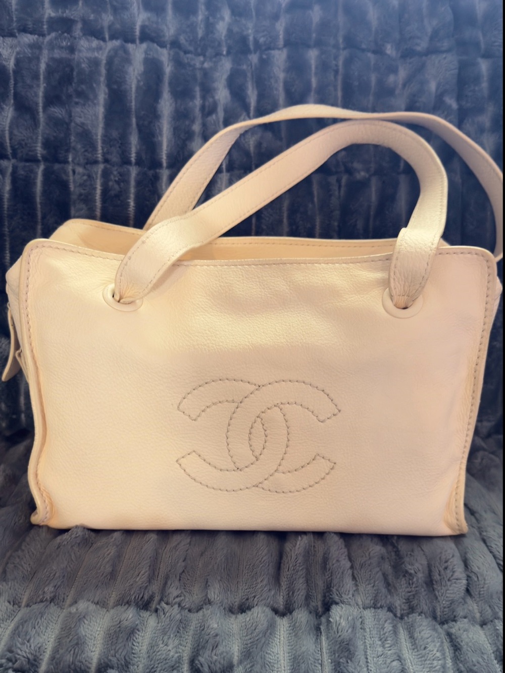 CHANEL Cream Leather Double C Stitch Tote~Vintage